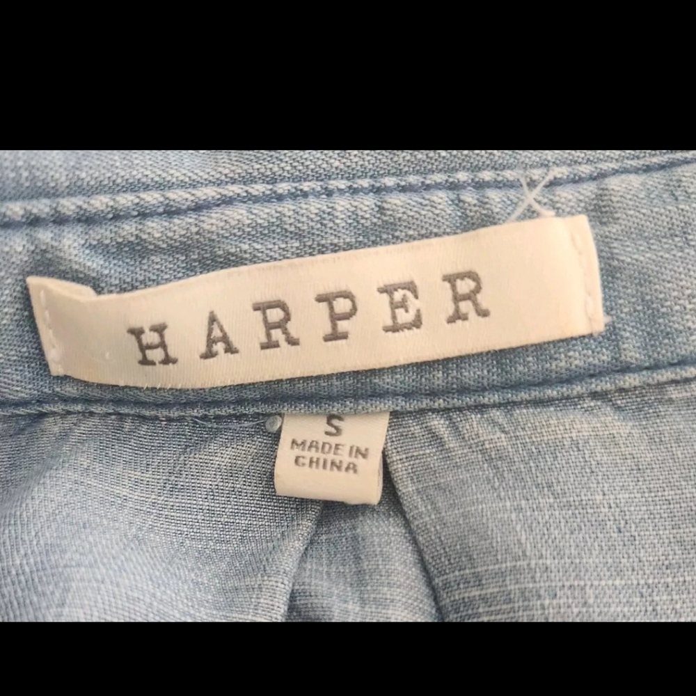 Harper Chambray Button Front Split Back Roll Tab … - image 7